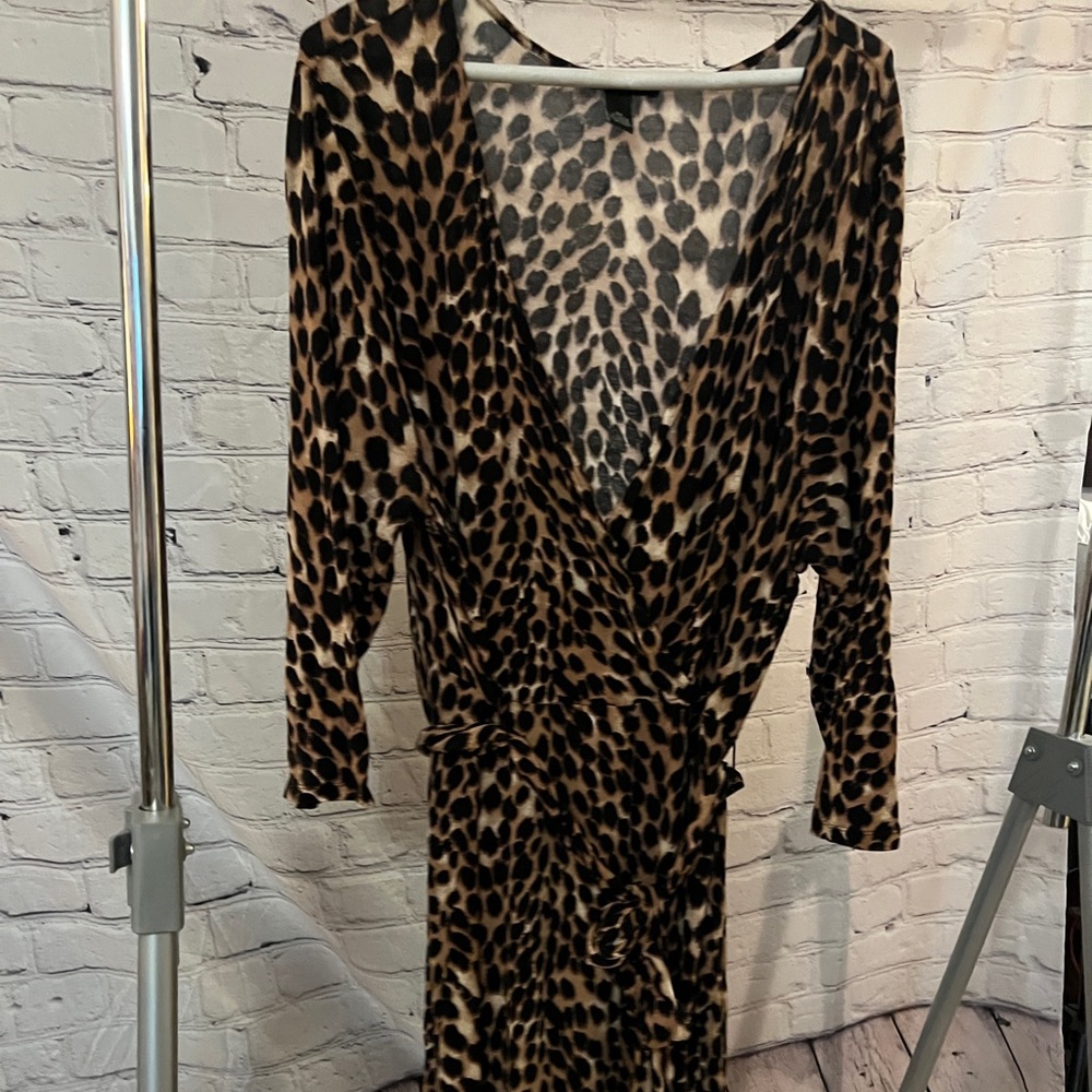 Inc faux wrap leopard print dress